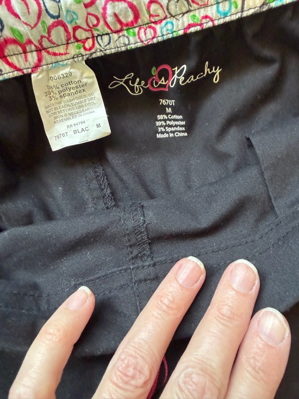 Life is peachy Black Scrub Set with Pink Trim pants medium TALL ; top large - Picture 12 of 12
